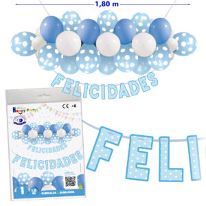 B/ GUIRNALDA GLOBOS FELICIDADES PUNTOS CELESTE