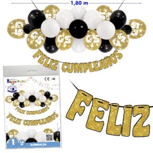 B/ GUIRNALDA GLOBOS ORO-NEGRO-BLANCO CUMPLE 50