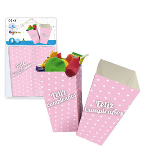 B/ 3 VASOS PARA CHUCHES FELIZ CUMPLE. ROSA