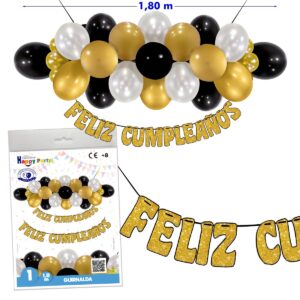 B/ GUIRNALDA GLOBOS ORO FELIZ CUMPLEAÑOS R.5318