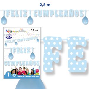 B/ GUIRNALDA FELIZ CUMPLE. CELESTE PUNTOS BLAN