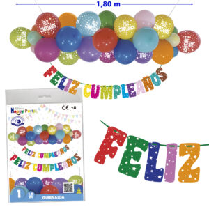 B/ GUIRNALDA GLOBOS MIX FELIZ CUMPLEAÑOS