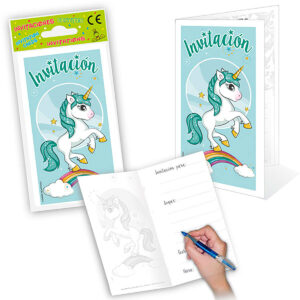 B/ 6 TARJETA INVITACIÓN UNICORNIO AGUA MARINA