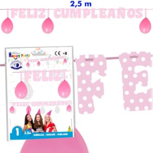 B/ GUIRNALDA FELIZ CUMPLE. ROSA PUNTOS BLANCOS
