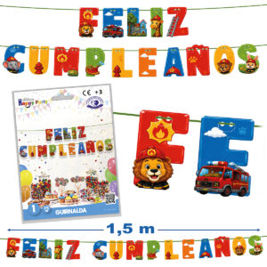 B/ GUIRNALDA FELIZ CUMPLEAÑOS ANIMALES BOMBEROS